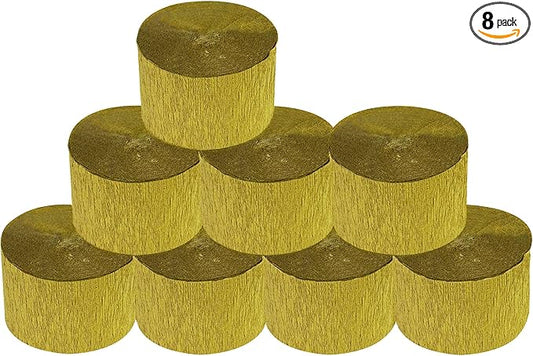8 Rolls Gold Crepe Paper Streamers, Wedding Birthday Baby Shower New Year Party Decoration, Graduation, Christmas, Rainbow DIY Supplies, Living Room Bedroom Decor