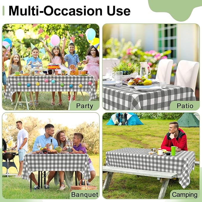 misaya 5 Packs Buffalo Disposable Table Cloth, 54 x 108 Inch Waterproof Plastic Tablecloth, Rectangle Grey and White Checkered Table Covers for Picnic, Birthday, Party