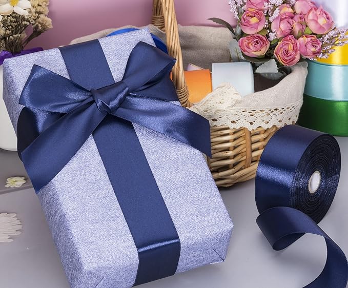 YASEO 1 1/2 Inch Navy Solid Satin Ribbon, 50 Yards Craft Fabric Ribbon for Gift Wrapping Floral Bouquets Wedding Party Decoration