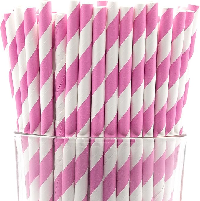 Pack of 900 Baby Pink Swirls Biodegradable 4-Ply Paper Drinking Straws (Compostable, Non-toxic, BPA-free)