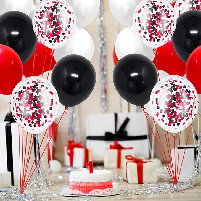 Black Red Confetti Latex Balloons, 60Pack 12inch Black Red Confetti Party Balloons for Mother's day Birthday Baby Shower Wedding Engagement Company Event Party Decoration