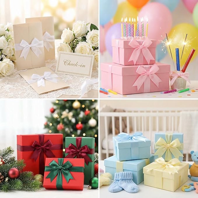 White Gift Wrap Bows – 50pcs 3.3 Inch Elegant Satin Bows for Gift Wrapping, Wedding Decor, Baby Shower, Party Decorations, Birthday, Easter, Christmas, Anniversary, DIY Crafts, Gift Bags