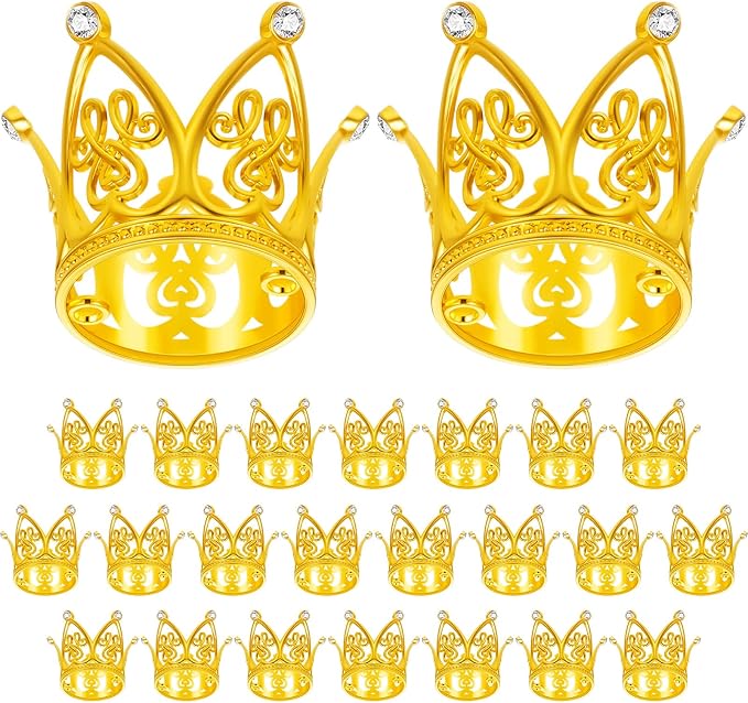 Junkin 24 Pcs Mini Crowns Mini Gold Crown Cake Topper for Flower Bouquets Small Vintage Tiara Cake Topper for Flower Arrangements Birthday Party Girl Wedding Baby Shower Decor(Gold,Vintage)