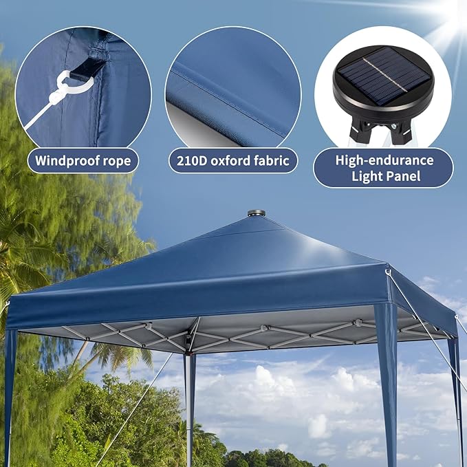 VINGLI 10x10 Pop Up Canopy Tent with Sidewalls, Outdoor Gazebo Canopy Tent, Patio Event Tents Outdoor Event Shelter for Parties (Blue with Led Light)