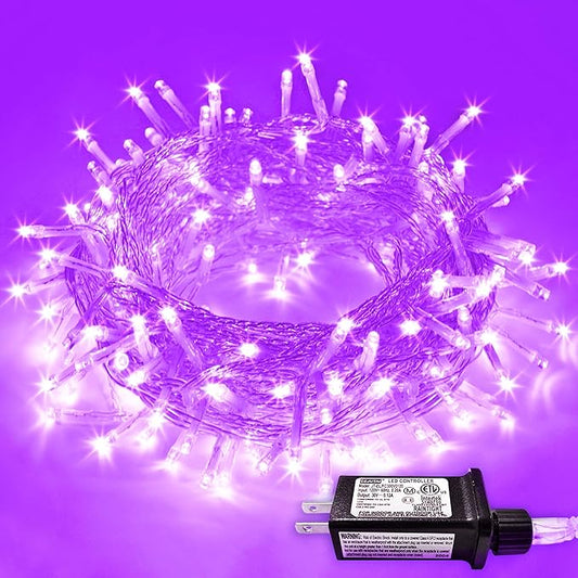 JMEXSUSS Purple Christmas Lights Indoor Outdoor Clear Wire, 66ft 200 LED Purple Lights for Christmas Tree, 8 Modes Deep-Violet String Lights Plug in for Christmas Bedroom Garden Party Xmas Decorations