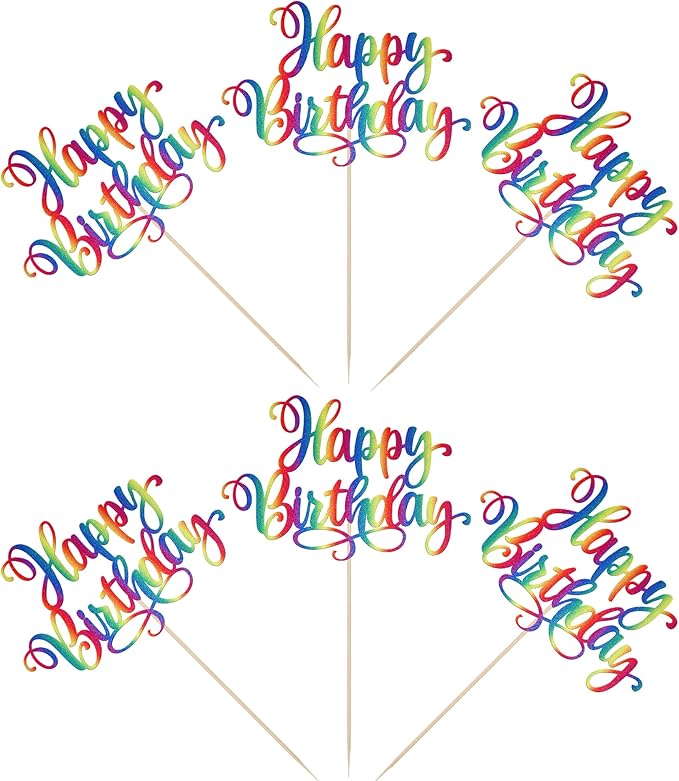 12 PCS Happy Birthday Centerpieces Sticks Double Sided Glitter Birthday Party Decorations Anniversary Table Flower Centerpiece for Celebrating Birthday Party Centerpieces Supplies Colorful
