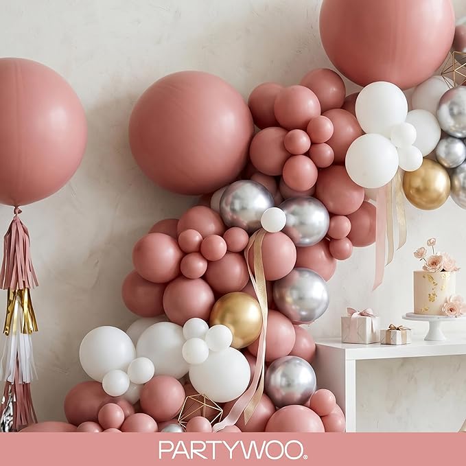 PartyWoo Dusty Pink Balloons 140pcs Different Sizes of 18 12 10 5 Inch Blush Pink Dusty Rose Boho Netural Balloon Arch Kit Garland for Baby Shower Princess Girl Birthday Party Decorations Pink-F01