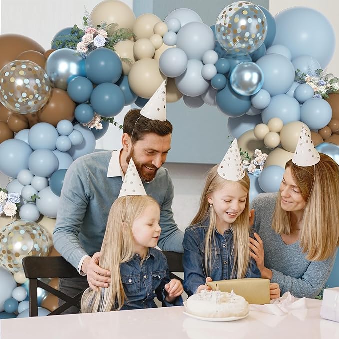 Ouddy Party Dusty Blue Brown Balloons Garland Arch Kit, Different Sizes 18 12 10 5 Inch Pastel Blue Tan Coffee Sand White Nude Latex Confetti Balloon for Bear Baby Shower Birthday Party Decorations