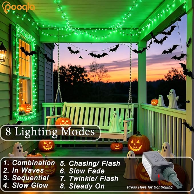 Green String Lights Outdoor Decoration, 66 ft 200 LED Green St. Patrick's Day Lights, Indoor Connectable 8 Modes Clear Wire Twinkle Fairy Light for Party St. Patrick's Day Decoration