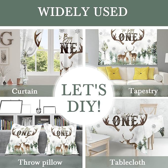 Mocsicka Deer 1st Birthday Backdrop Advenrture Winter Forest Deer Party Decoration The Big One Deer Antlers Rustic 1st Birthday Banner Bakground (Green, 7x5ft(82x60 inch))