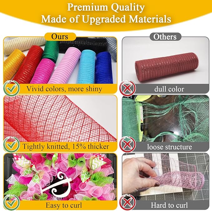 2 Pcs Red Deco Mesh Ribbon Rolls 10 Inch 10 Yards(30 ft) Decorative Mesh Fabric with Foil for Wreaths Christmas Tree Ribbon Door DIY Craft Halloween Decor Wedding Party Supplies (Red, 2Pcs)