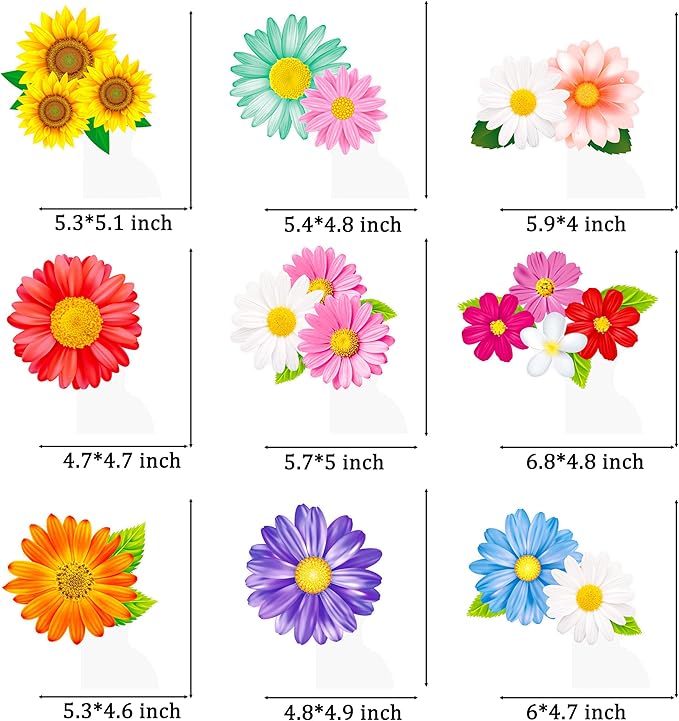 9Pcs Colorful Daisy Flower Honeycomb Centerpieces, Floral Table Toppers, Spring Summer Decor for Birthday Baby Shower Wedding Garden Tea Pool Luau Party Supplies