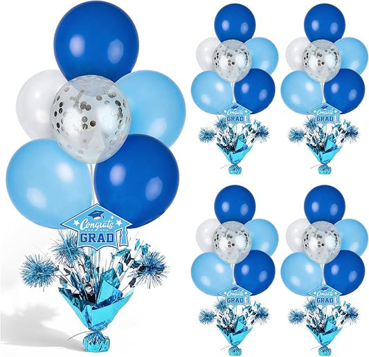 4 PCS Graduation Centerpieces for Tables Balloons Stand Holder Kit College Graduation Decorations 2026 Metallic Glitter Foil Balloon for Graduation Party Decorations Prom Send off Party Decor