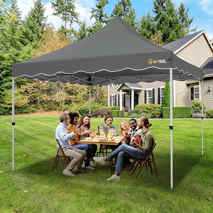 HOTEEL 10x10 Pop Up Canopy, Easy Setup Party Tent with Carry Bag, Weight Bag, Outdoor Portable Event Shelter for Backyard, Market, Gray