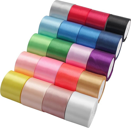 LIUYAXI 1-1/2 Inch Satin Ribbon Set – 20 Rolls Rainbow Ribbon, 5 Yards Each (Total 100 Yards), Decorative Ribbon for Gift Wrapping, Crafts Hair Bows, Flower Bouquet, Wedding Party Decorat