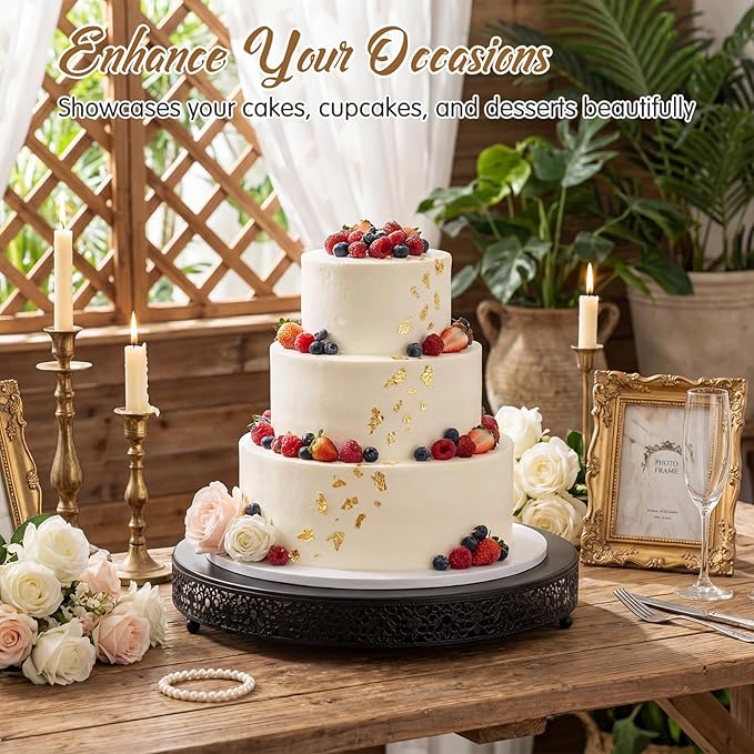 Wenqik 20 Inch Black Cake Stand Set Metal Round Cupcake Dessert Stand with Cake Cutting, Spatula Wedding Cupcake Pastry Display Candy Holder Display for Wedding Party Birthday Baby Shower(Classic)