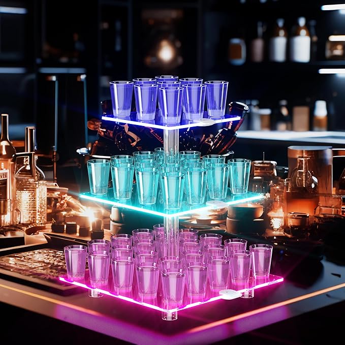 LED Acrylic Cupcake Stand, 3 Tier Cupcake Stand with Rechargeable Light, Clear Cupcake Tower Stand 24 Cupcakes, 7 color Cupcake Display Stands for Weddings, Birthdays,Party,Graduation