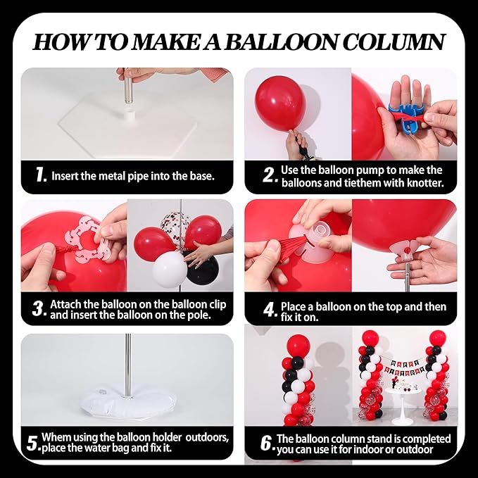 Red and Black White Balloon Column Stand Kit Set of 2 with 135PCS Red and White Black Balloon Arch Kit Balloon Towers for Valentine's Day Graduation Casino Night Cars Birthday Party Decorations