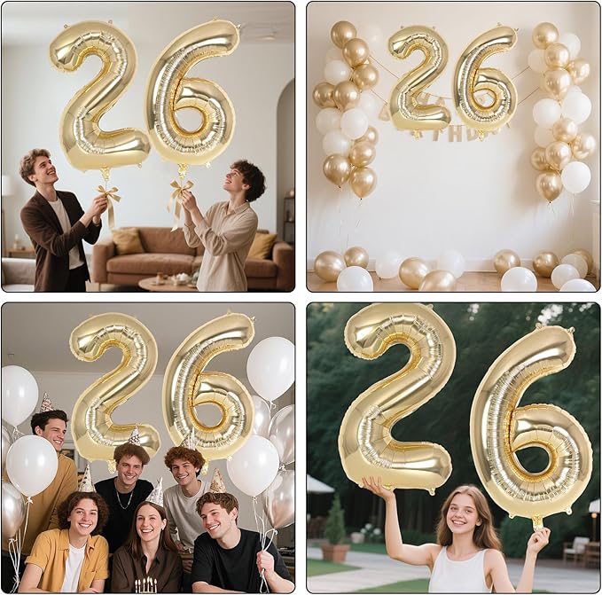 Champagne Gold Large Number 26 Balloon, 40 Inch Light Gold Foil Helium Number Balloons, Giant Mylar Number 26 Balloons for 26 Years Old Birthday Party Anniversary Decorations (Champagne Gold 26)