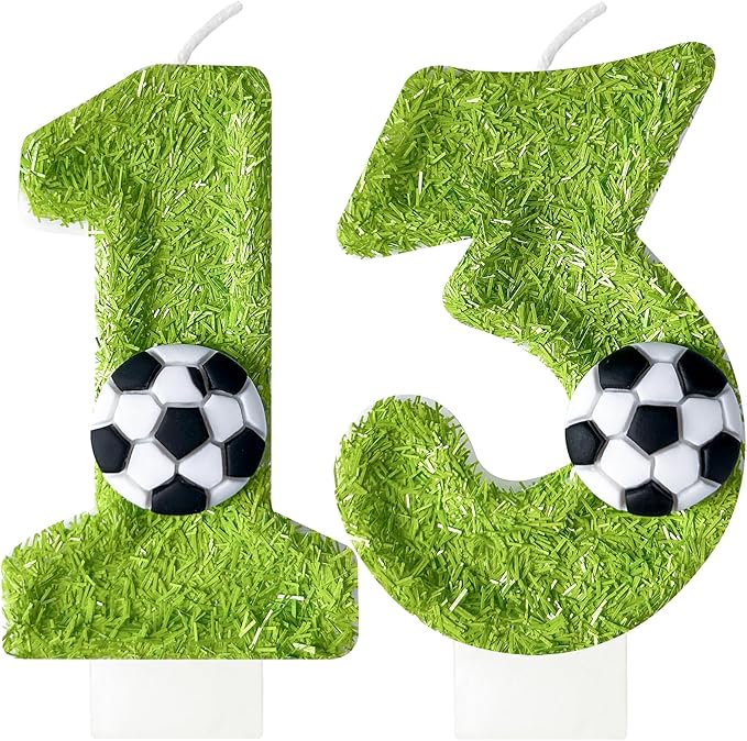 Birthday Candles Numbers，Soccer Birthday Decorations，Suitable for Girl and boy Cake Toppers, Wedding Cakes, Anniversaries, Party Celebrations, Birthday Decorations (Number 13)