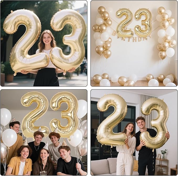 Champagne Gold Large Number 23 Balloon, 40 Inch Light Gold Foil Helium Number Balloons, Giant Mylar Number 23 Balloons for 23 Years Old Birthday Party Anniversary Decorations (Champagne Gold 23)