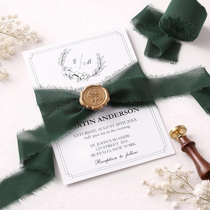 DORIS HOME Dark Green Chiffon Ribbon for Flower Bouquet, 1" x21Yd Fabric Ribbon for Gift Wrapping, Handmade Frayed Ribbon for Wedding Invitations/Christmas Decorations