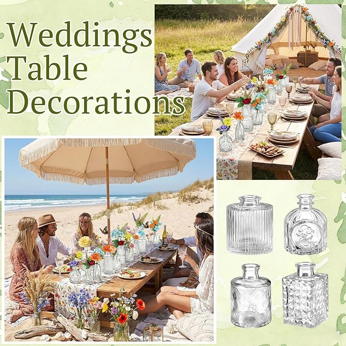 36 Pcs Artificial Flowers Table Centerpiece with Vases Spring Colorful Wildflower Centerpieces Silk Flower Arrangement for Wedding Baby Shower Table Centerpieces Party(Fresh Charm)