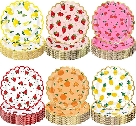 Funnymoom 60 Pcs 7 Inch Fruit Paper Plates Tutti Fruit Birthday Party Supplies Summer Disposable Dinner Dessert Plates for Wedding Birthday Baby Shower Bridal Tea Party Supplies