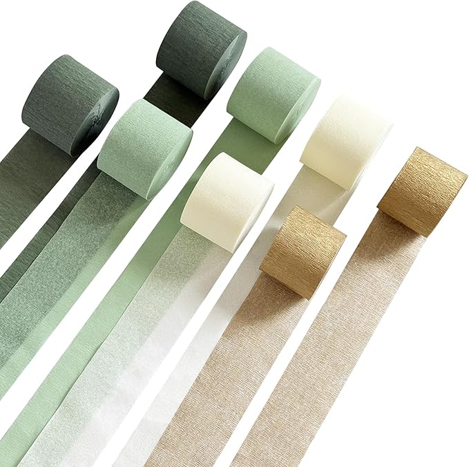 Sage Green Crepe Paper Streamers 8 Rolls 656 ft Crepe Paper Decorations for Birthday Party, Baby Shower, Wedding, Bridal Shower, Bachelorette