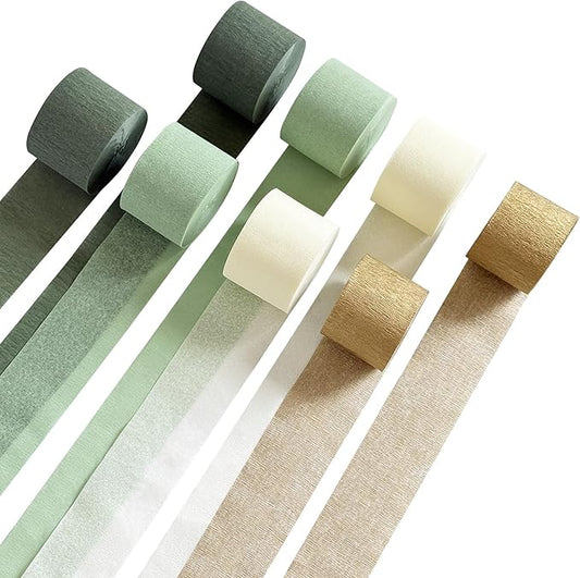 Sage Green Crepe Paper Streamers 8 Rolls 656 ft Crepe Paper Decorations for Birthday Party, Baby Shower, Wedding, Bridal Shower, Bachelorette
