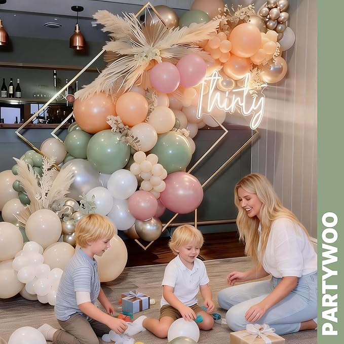 PartyWoo Pink and Green Balloons 66pcs 12 Inch Metallic Gold Sand White Sage Green Nude Dusty Pink Gold Confetti Balloons for Baby Shower Wedding Engagement Princess Birthday Party Decorations