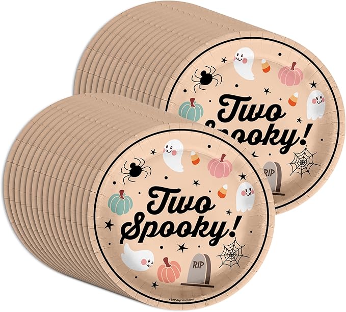 Two Spooky Second Birthday - 32 Piece Disposable Party Supplies - Decorations for Halloween 2nd Birthday Round Party Plates - Large 9" Paper Plates In Bulk