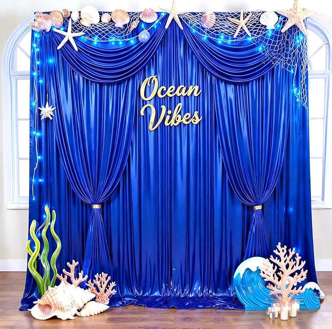 10ftx10ft Royal Blue Sequin Backdrop Curtain for Parties, Wrinkle Free Thick Glitter Sparkle Photo Backdrop Drapes 2 Panels 5x10FT Shimmer Back Drop Cloth for Wedding Birthday Photography Background