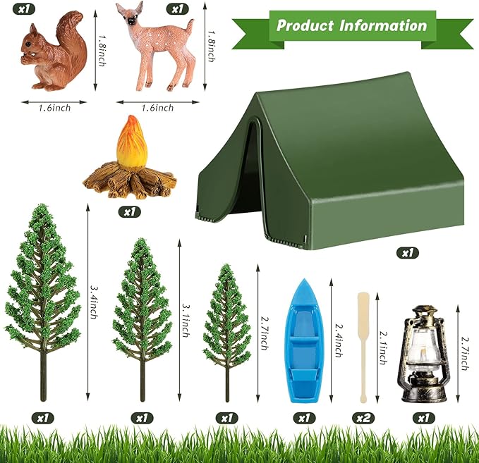 Yookeer 11 Pcs Camping Cake Topper Fireside Camp Decor Set Fireside Camp Christmas Topper Camping Themed Decoration for Forest Theme Birthday Party Supplies(Fresh Style)