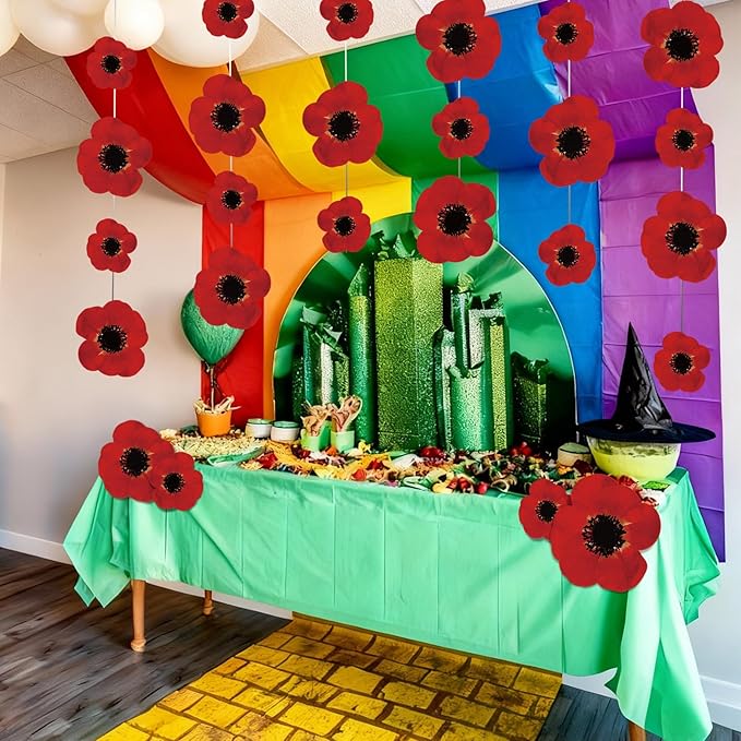 Preboun 20 Pcs Wizard Themed Party Decorations Red Poppy Flowers Hanging Garlands, Red Flower Hanging Banners Ceiling Poppy Cutouts Decor for Classroom Wizard Birthday Shower Party Favor