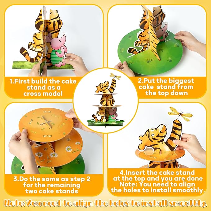 Winnie Themed Cupcake Stand - 3 Tier Winnie Cupcake Stand Holder Cupcake Tower Winnie Cardboard Dessert Holder for Baby Shower Decorations Winnie Cupcake Display Stand for Birthday Party Supply