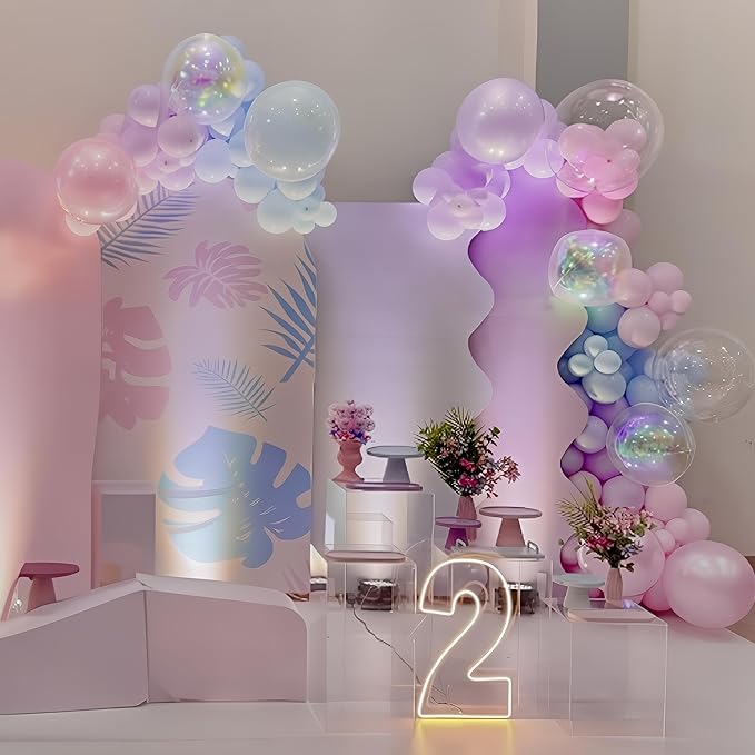 HILAVO Pink Blue Purple Balloons Arch Kit Iridesent Balloons Clear Balloon Pastel Pearl Pink Purple Lavender Blue Balloon Garland for Girl Gender Reveal Hawaii Birthday Baby Shower Mermaid Party Decor