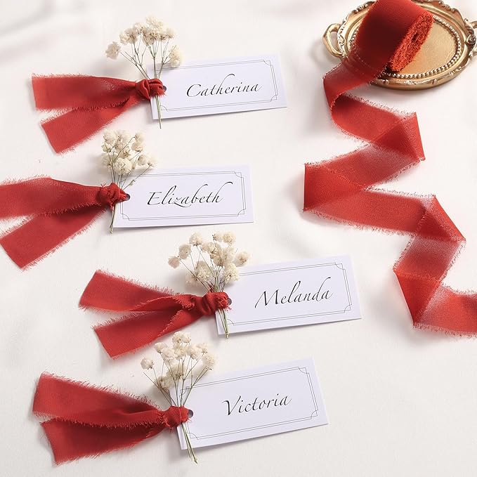 DORIS HOME Terracotta Chiffon Ribbon for Flower Bouquet, 1" x21Yd Fabric Ribbon for Gift Wrapping, Handmade Frayed Ribbon for Wedding Invitations/Christmas Decorations