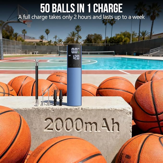 Electric Ball Pump,Smart Air Pump Portable Fast Inflation Accurate Pressure Gauge and Digital LCD Display for All Sport Balls Basketball Football Volleyball Balloon Swim Ring(2Pin & 1Nozzle & 1Spout)