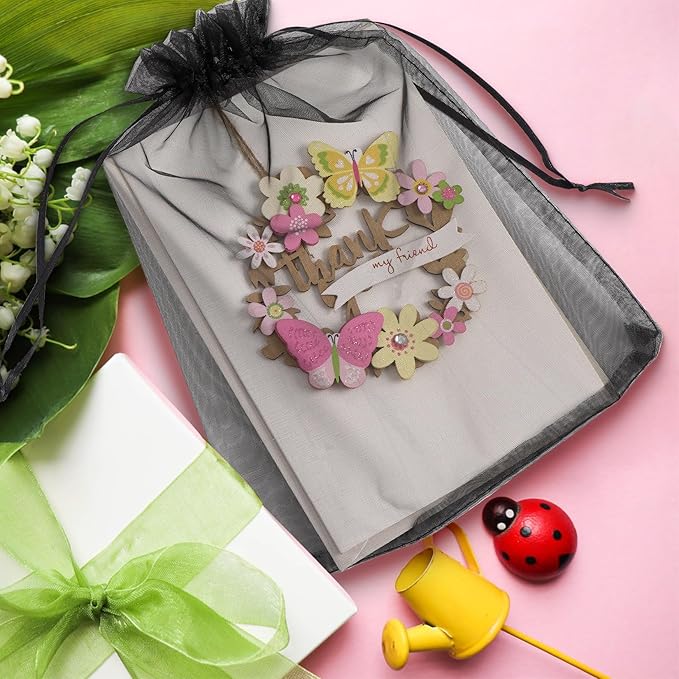 ANZNKU 50 Pack Organza Bags 6x9 inches, Gift Bag Mesh Drawstring Bags for Gifts Large Organza Bag Drawstring for Wedding Party Favor Easter Gift(Black)