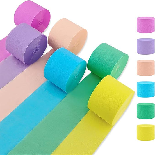 Crepe Paper Streamers 6 Rolls Pastel Streamers 2.2 Inches 738 Feet, Streamers Party Supplies for Birthday, Wedding, Baby Shower, Bachelorette Party, Graduations Decorations, DIY Crafts