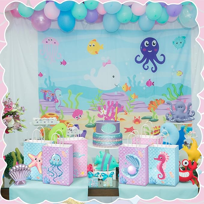 Outus 48 Pcs Mermaid Birthday Party Favor Bags Mermaid Gift Goodie Treat Candy Bags Under the Sea Gift Wrap for Kids Princess Baby Shower Party Supplies