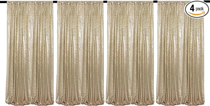 JYFLZQ Champagne Sequin Backdrop Curtains 2ft x 8ft 4 Panel Glitter Photo Booth Backdrops Sparkly Photography Background Drapes for Parties Wedding Bridal Showers