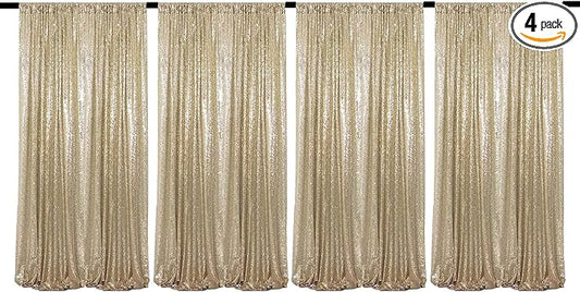 JYFLZQ Champagne Sequin Backdrop Curtains 2ft x 8ft 4 Panel Glitter Photo Booth Backdrops Sparkly Photography Background Drapes for Parties Wedding Bridal Showers