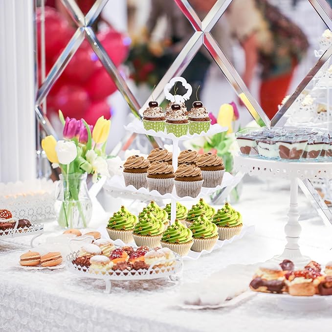 6 Pcs Dessert Table Display Set - 2 X Cupcake Stand Holder/Cup Cake Tier Tower & 4 X Serving Tray Combo for Tea Party, Birthday, Baby Shower (Square Pure White)
