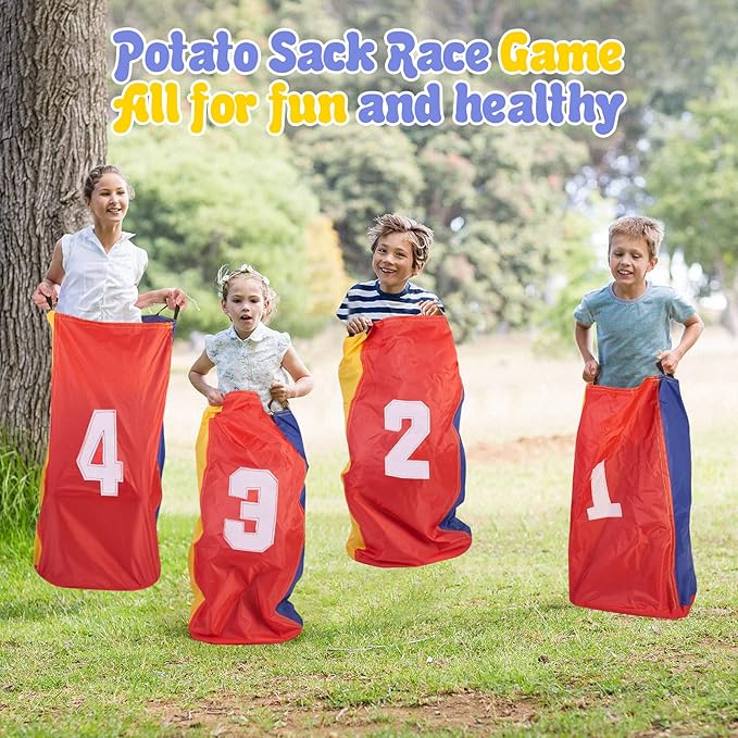 Redllo 26PCS Outdoor Games Potato Sack Race Bags for Kids and Adults, 3-Legged Race Bands, with Egg and Spoon Lawn Games for Outside Backyard Field Day Birthday Party Games Easter for Kids and Family