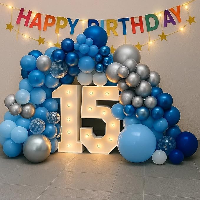 Patimate Blue Silver Balloons Set, 50 pcs 12 inch Metallic Navy Royal Blue Silver Confetti Latex Balloons Kit for Boy Men Birthday Retirement Baby Shower Graduation Party Decorations