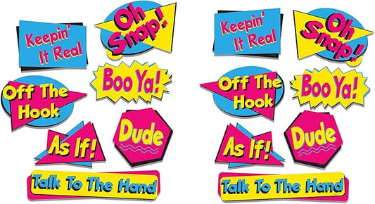 Beistle 90's Phrase Cutouts 14 Piece Wall Party Decorations, 8.5" - 19.5", Blue/Yeow/Cerise/Black