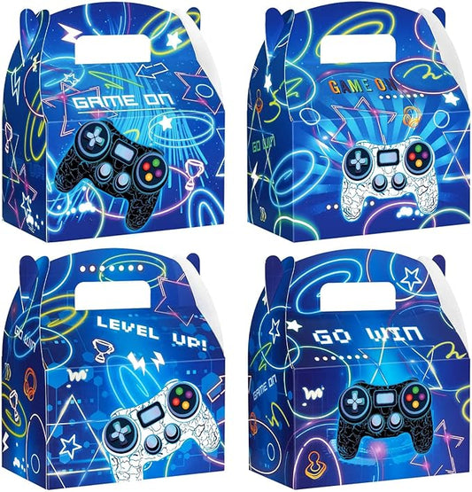 WERNNSAI Game Party Boxes - 12PCS Gaming Birthday Decorations for Kids Boys Blue Video Game Goodie Bags Treat Gifts Boxes Gamer On Level Up Birthday Party Supplies for Baby Shower Anniversary Parties