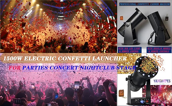 1500W Professional Confetti Machine RGB 12LEDs Cannon Machine Electric Confetti Launcher Confetti Tubes W/Wireless Remote & DMX, for Special Event, Parties, Club, Wedding, Concerts